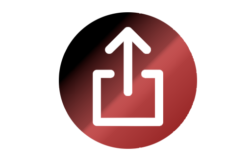 Upward arrow emerging from a box icon on a red circular background representing grid capacity data and transport allocation