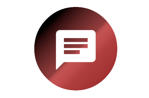Speech bubble with text lines icon on a red circular background symbolizing business intelligence reporting and data aggregation