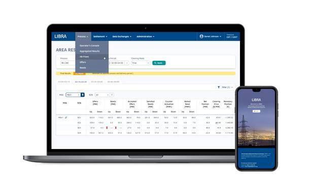 Responsive user interface design of the LIBRA platform displayed on a laptop screen and mobile phone mockup