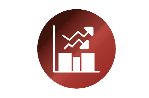 Bar chart with a rising trend arrow icon on a red circular background representing energy capacity trading and contract market analysis